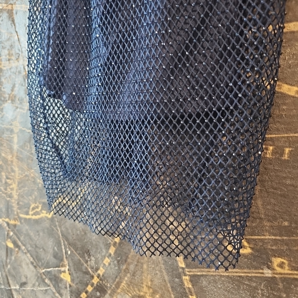 Windsor Royal Blue Rhinestone Fish Net Dress Party Cocktail - Picture 2 of 5